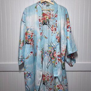 Vintage Ichiban Light Blue Floral Japanese Kimono Robe Made in Japan NWOT